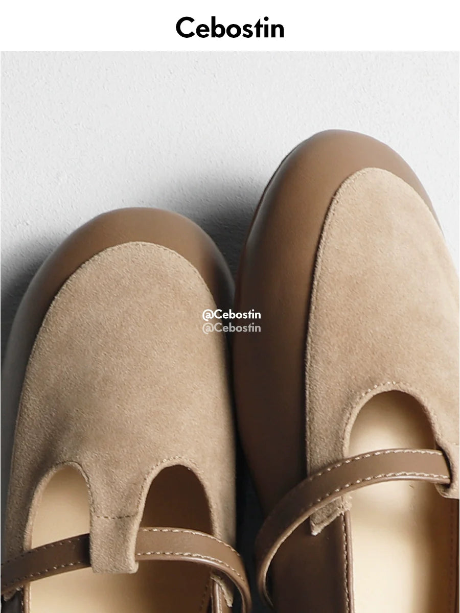 Cebostin Flat-bottomed Retro Versatile Small Leather Shoes