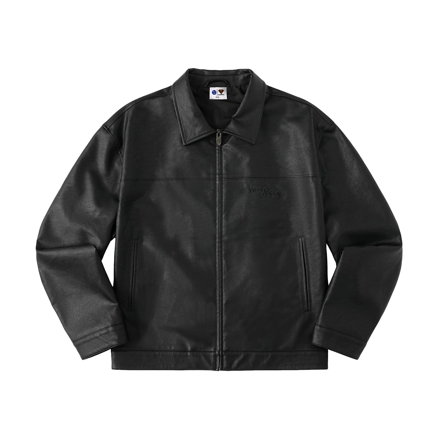 WHOOSIS Superman LOGO Embossed Leather Jacket