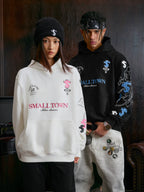 STK SmallTownKid Cross Patch Leather Hooded Sweatshirt