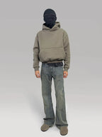 PLUS NO LOGO Short and Wide Stand-up Hooded Sweater