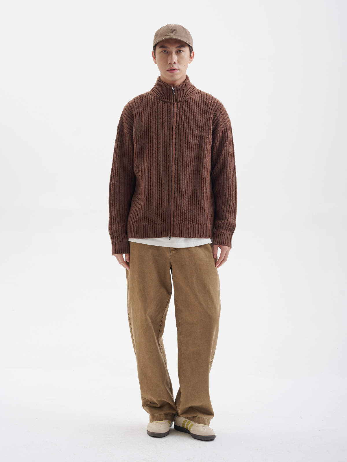 BUTTBILL 24AW hollow stand-up neck cardigan zipper sweater jacket