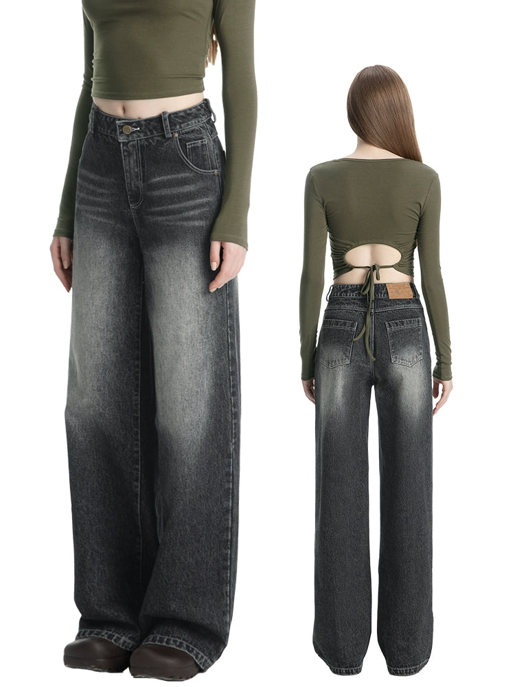 ABMY® Black Washed Straight-Wide Jeans