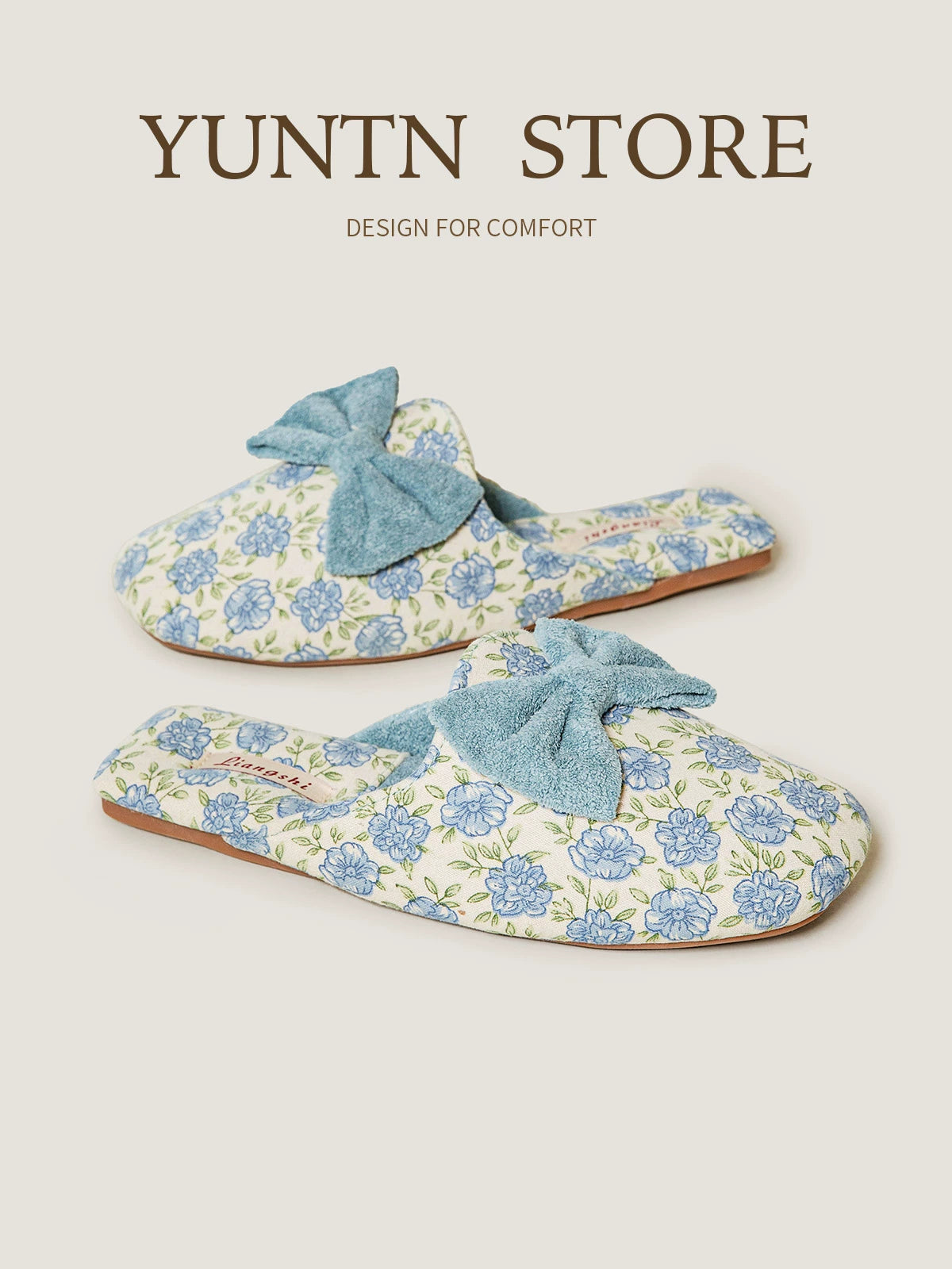 Suede Bow Warm Cotton Slippers