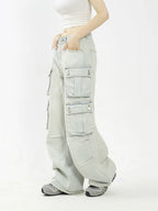 KKBBU Multi Pocket Washed Straight Work Jeans