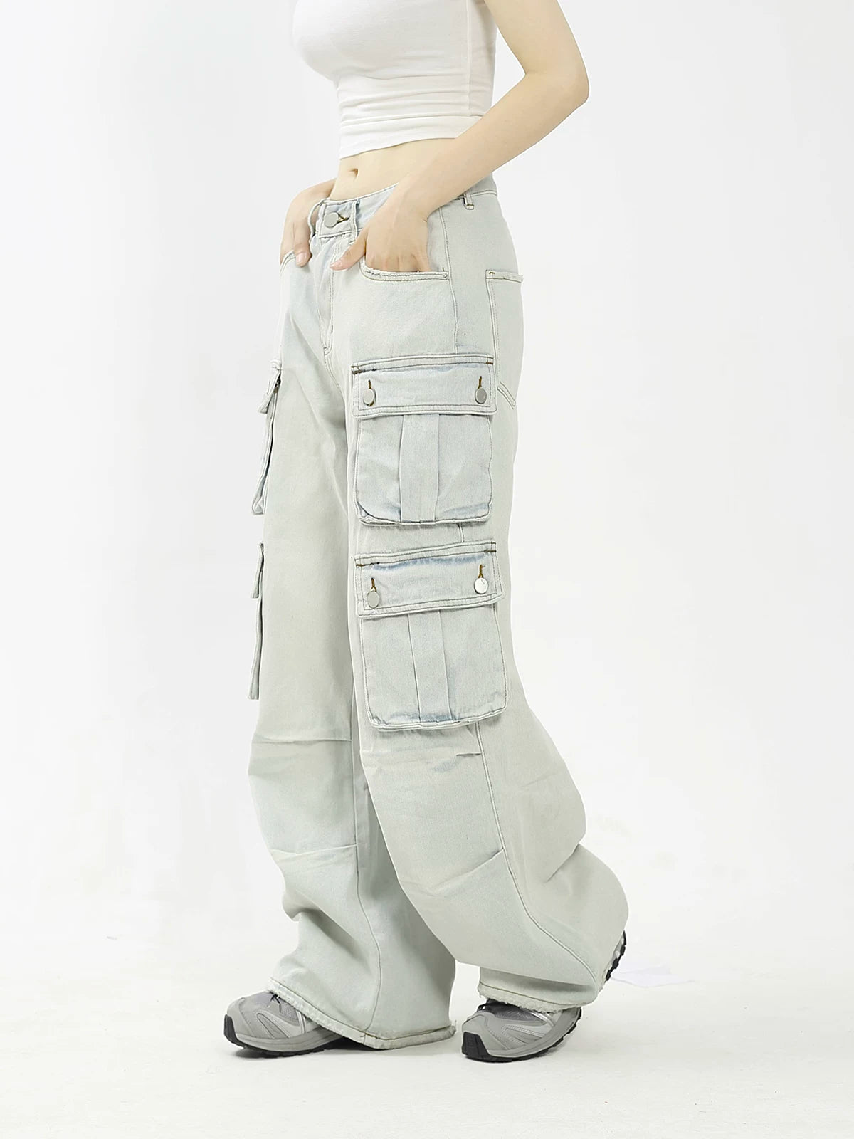KKBBU Multi Pocket Washed Straight Work Jeans