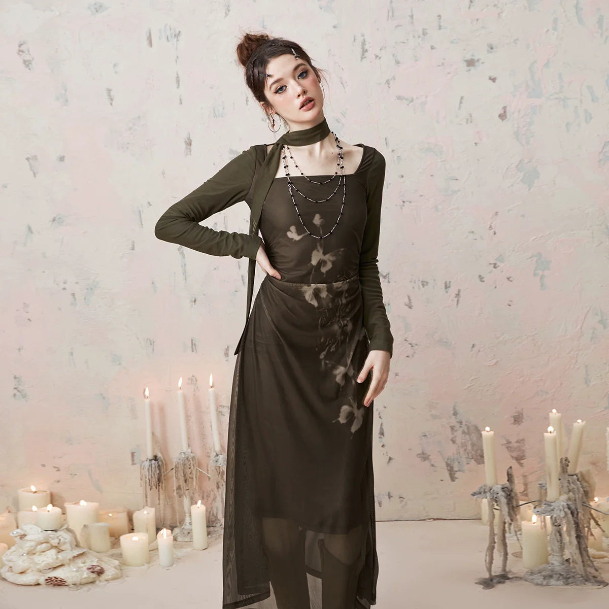 Imone Butterfly Print Pleated Mesh Dress