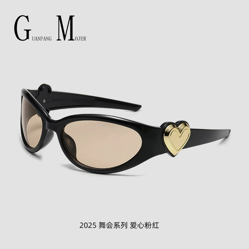 Korean Retro Jelly Pink Cycling Sunglasses Peach Heart Y2K