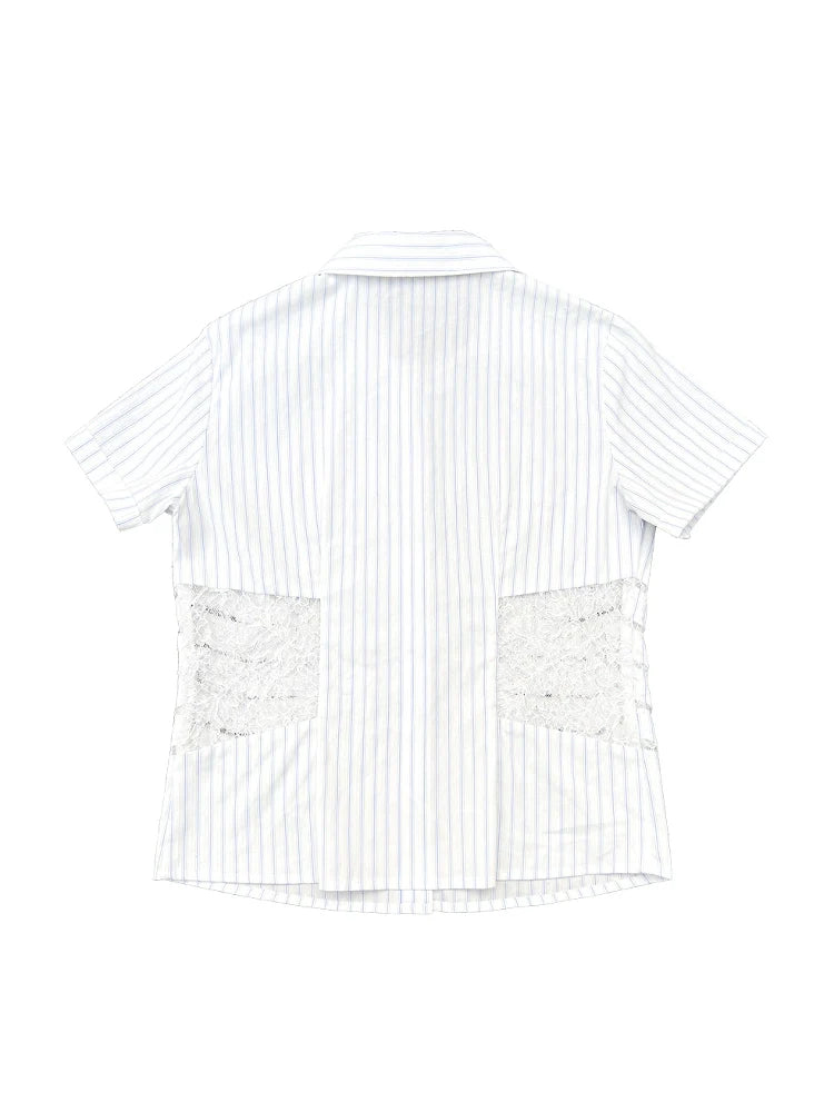 CHAI Lace Dagger Splicing Waist Shirt Tee