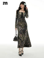 Imone Retro Chest Strap Waist Slim Square Neck Velvet Dress