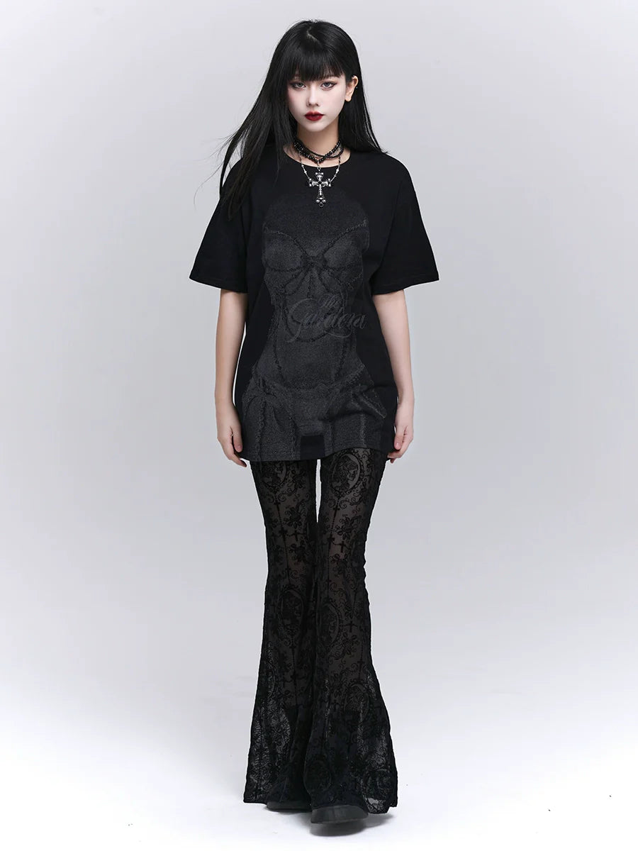 LADYGHOST Versatile Lace Micro-flared Pants