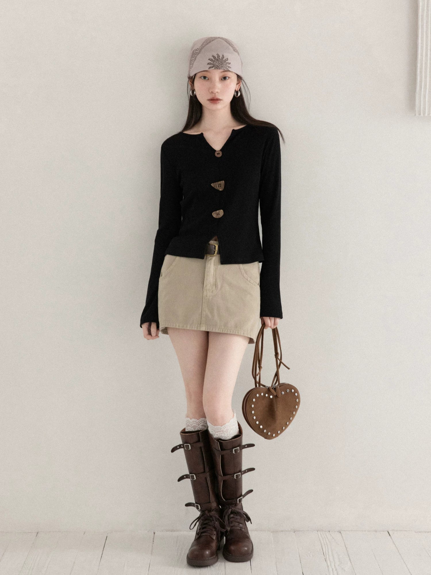 cantonstory Korean V Neck Slim Knit Long Sleeve Top