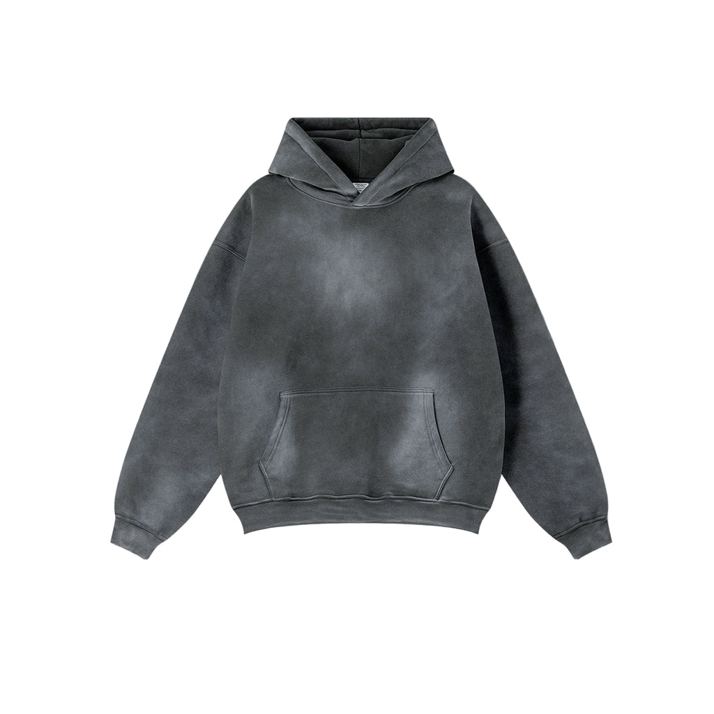 BE Retro Distressed Spray Dye Fleece Loose Hoodie