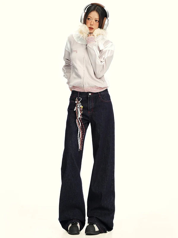 KPSR Contrasting Color Loose and Thin Drape Jeans