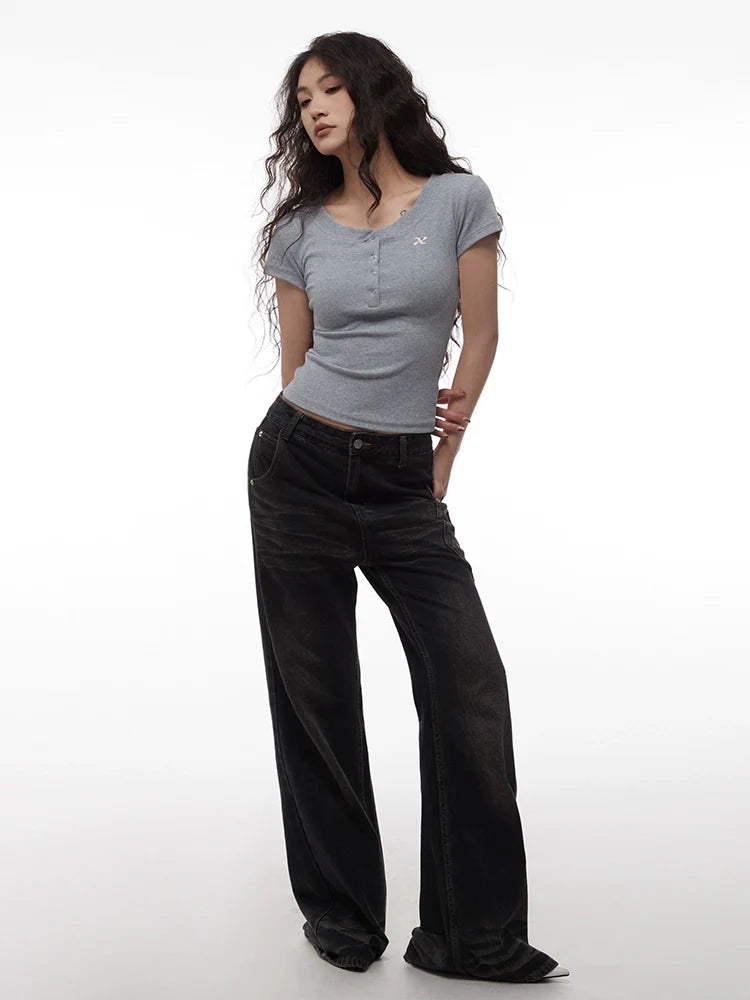 AIRHOOD Slim Fit Button V Neck Tee