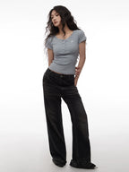 AIRHOOD Slim Fit Button V Neck Tee