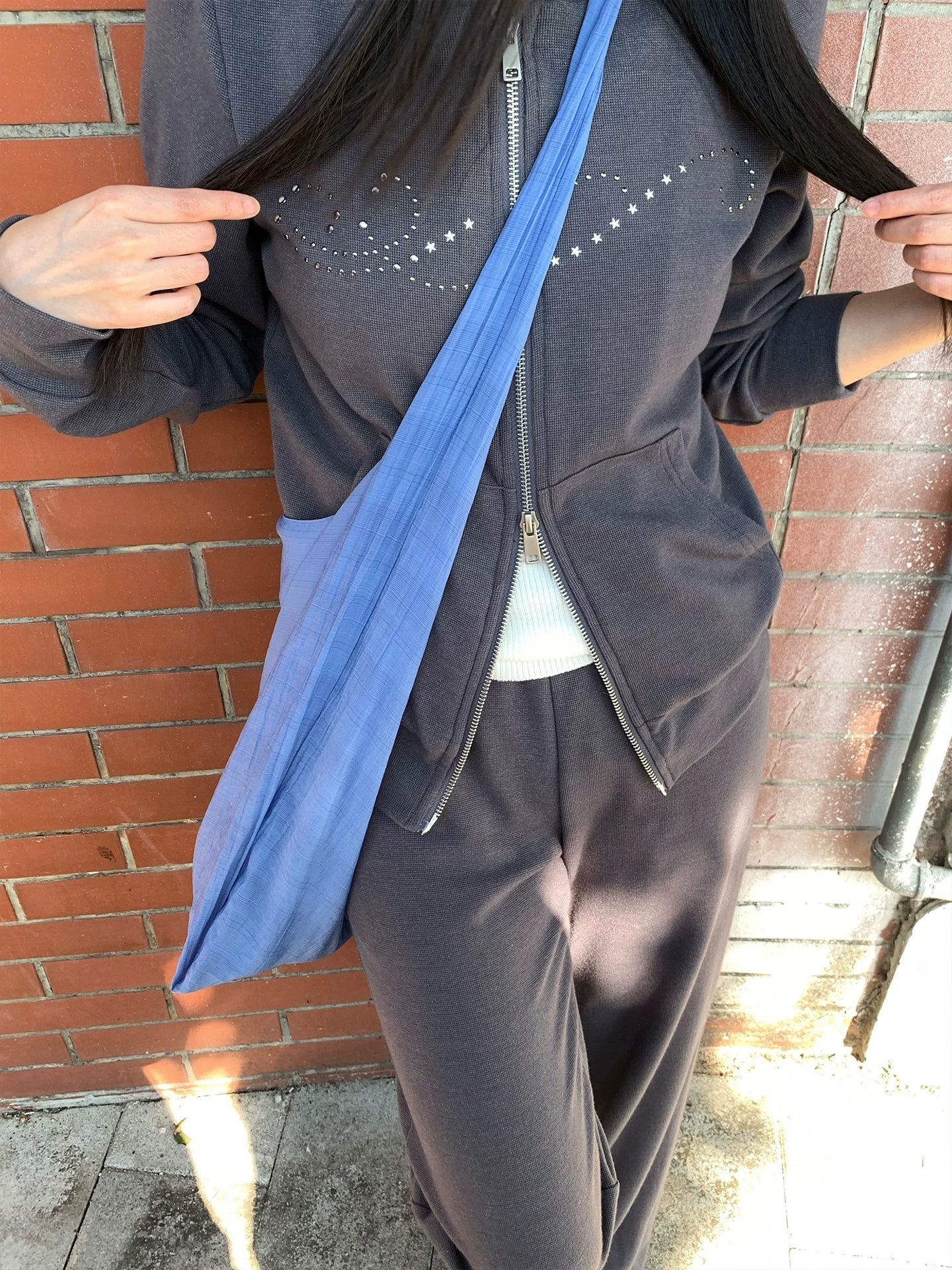 CCKOK Korean Perm Bead Graphic Hooded Sweatshirt Suit