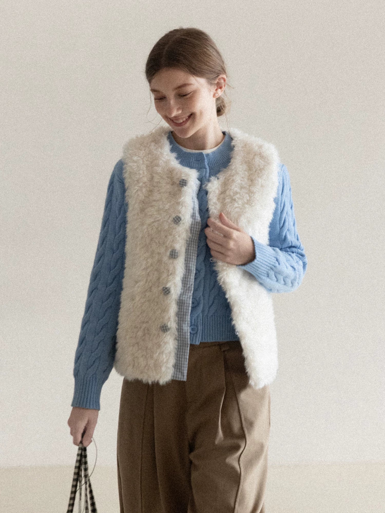 cantonstory Blue Embroidered Twist Knit Cardigan Sweater