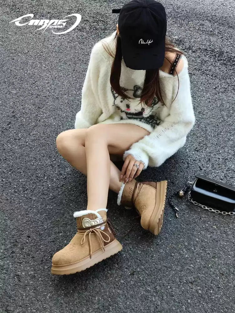 Carpe Diem × Hello Kitty Bows Thick-Soled Winter Snow Boots