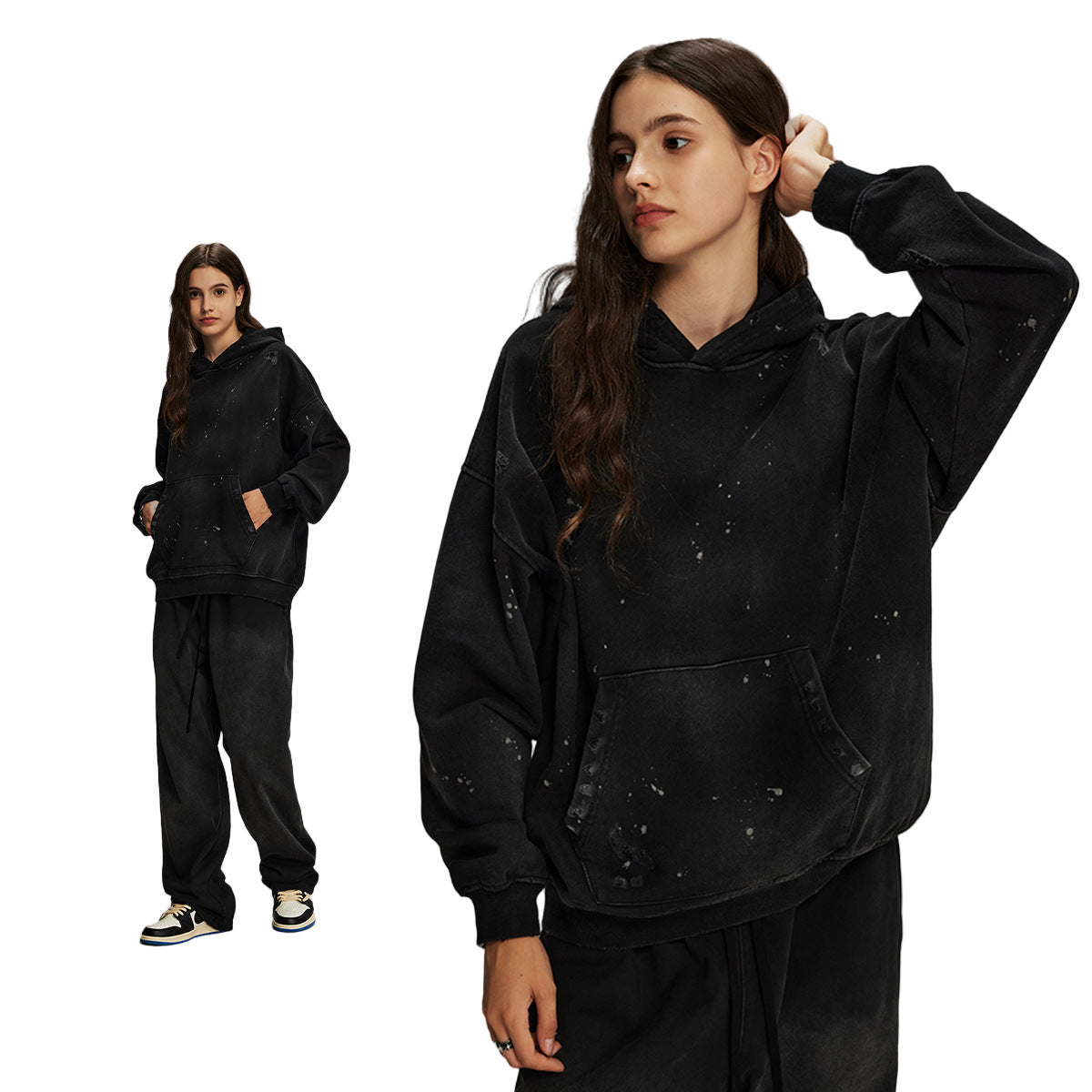 ARTIE Distressed Terry Hoodie & Sweatpants Set