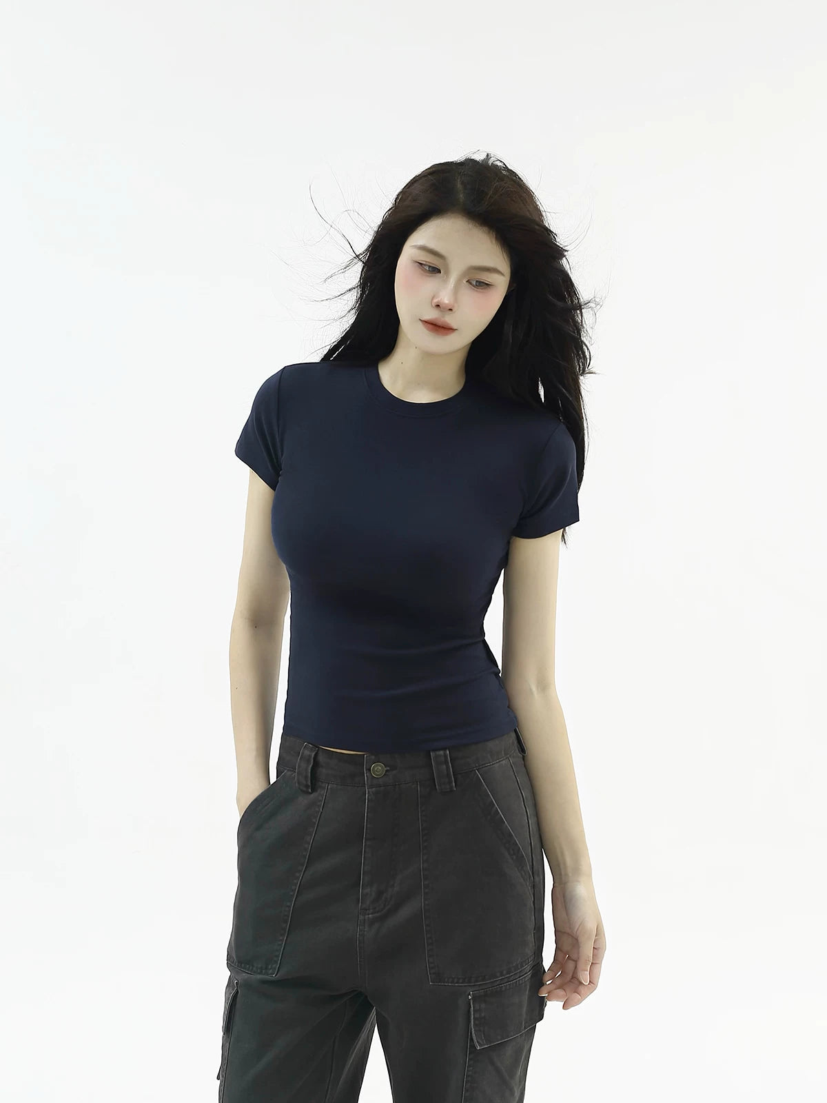 KKBBU Solid Color Right Shoulder Short Sleeve T Shirt