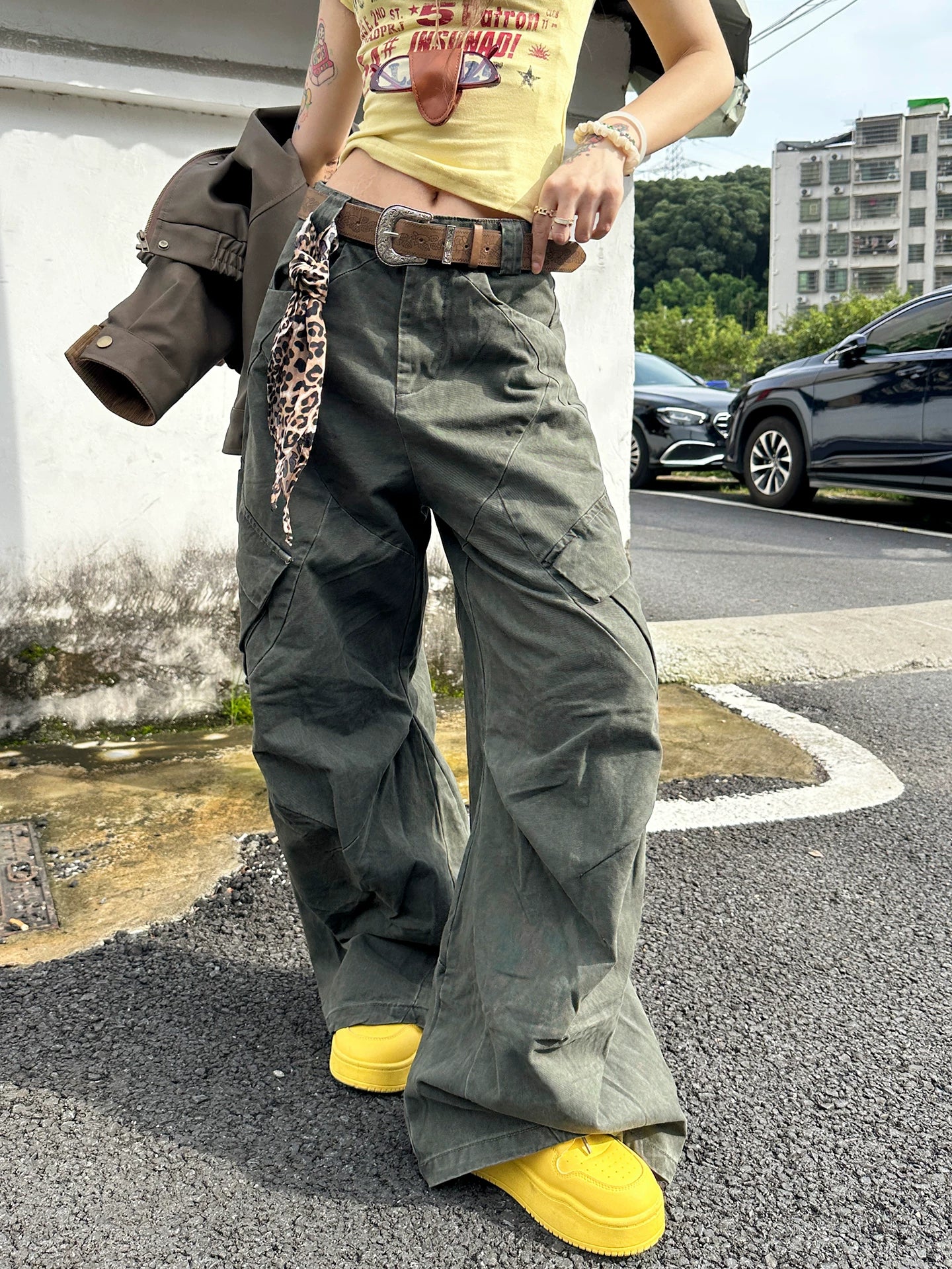 SIXMINU Large Pocket Washed Scimitar Overalls