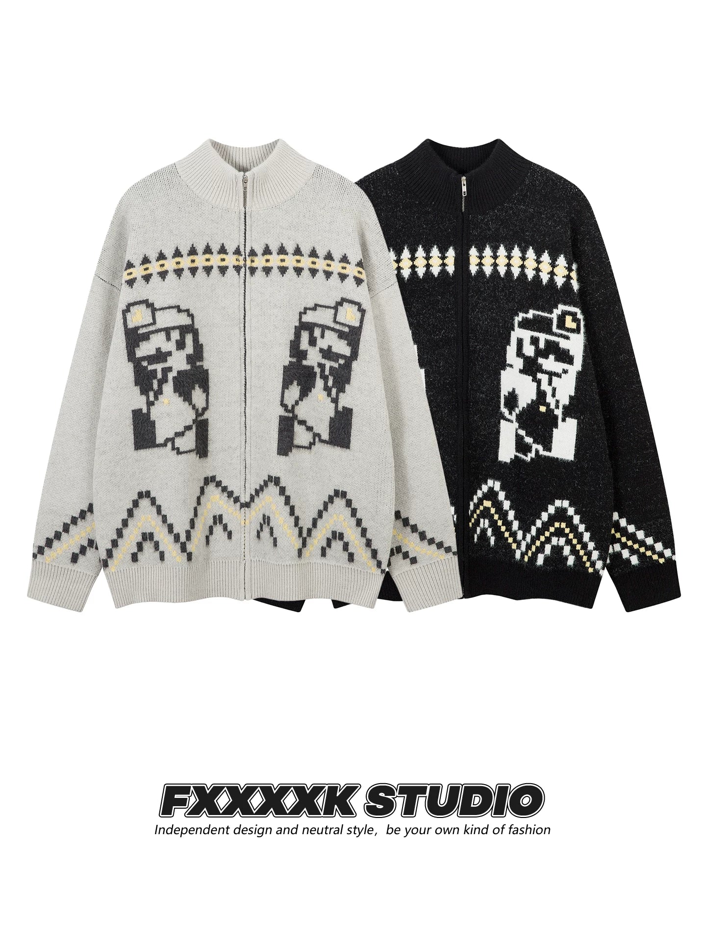 FXK Original Cartoon Tifa Fair Isle Cardigan Sweater