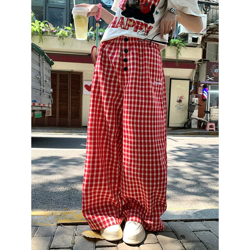 CCKOK Red Plaid Wide Leg Pants