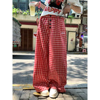 CCKOK Red Plaid Wide Leg Pants