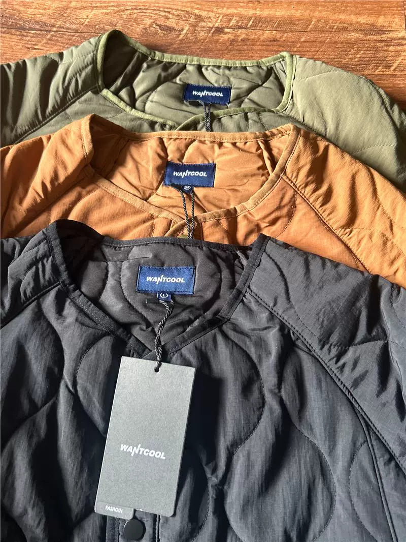 Japanese Retro Collarless Quilted Cotton Jacket