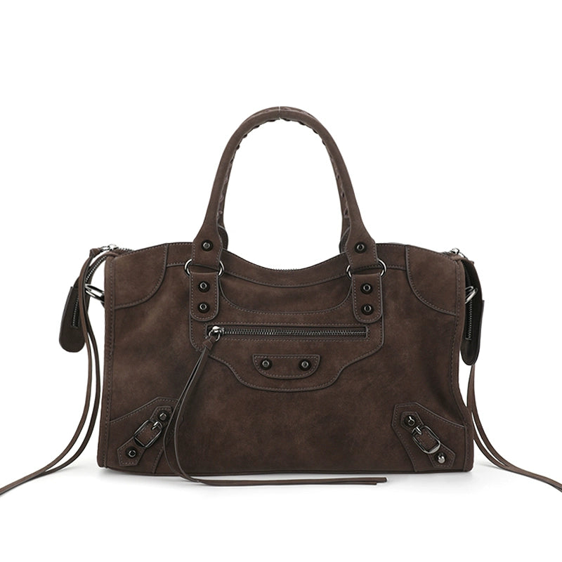 Simple Limited Suede Brown Paris Motorcycle Bag