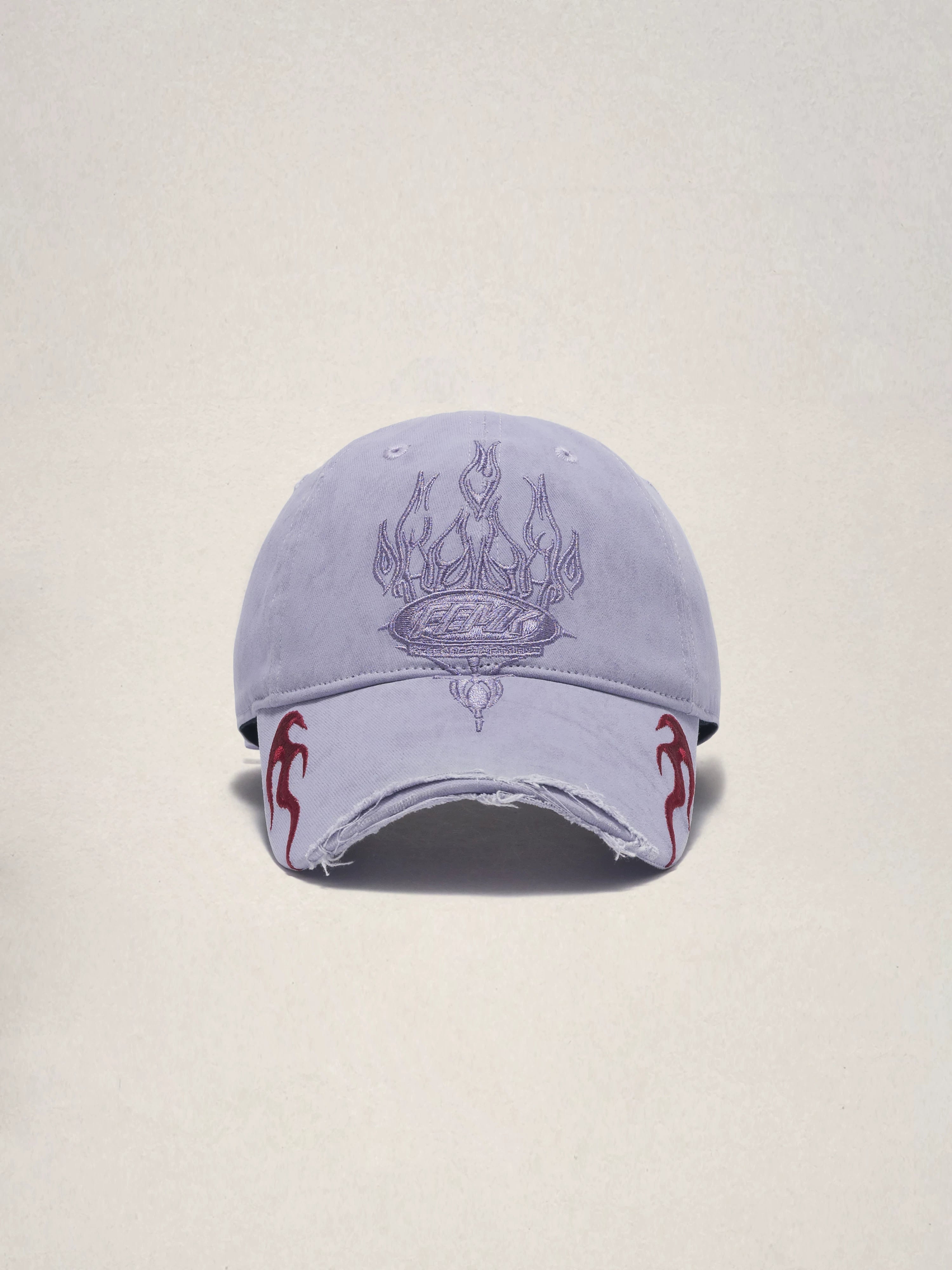 Fleamarket Retro Washed Destroyed Brim Flame Embroidered Baseball Cap