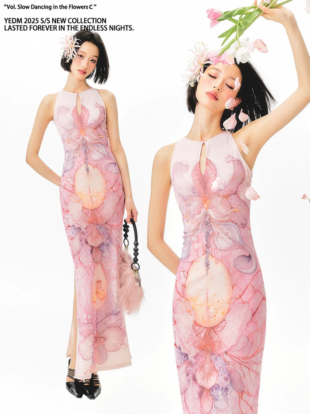 YEDM Floral Print Cheongsam Dress