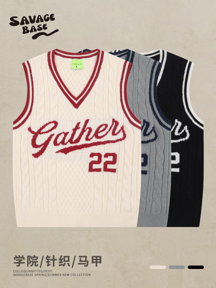 American Retro Sports Knitted Sleeveless Sweater Vest