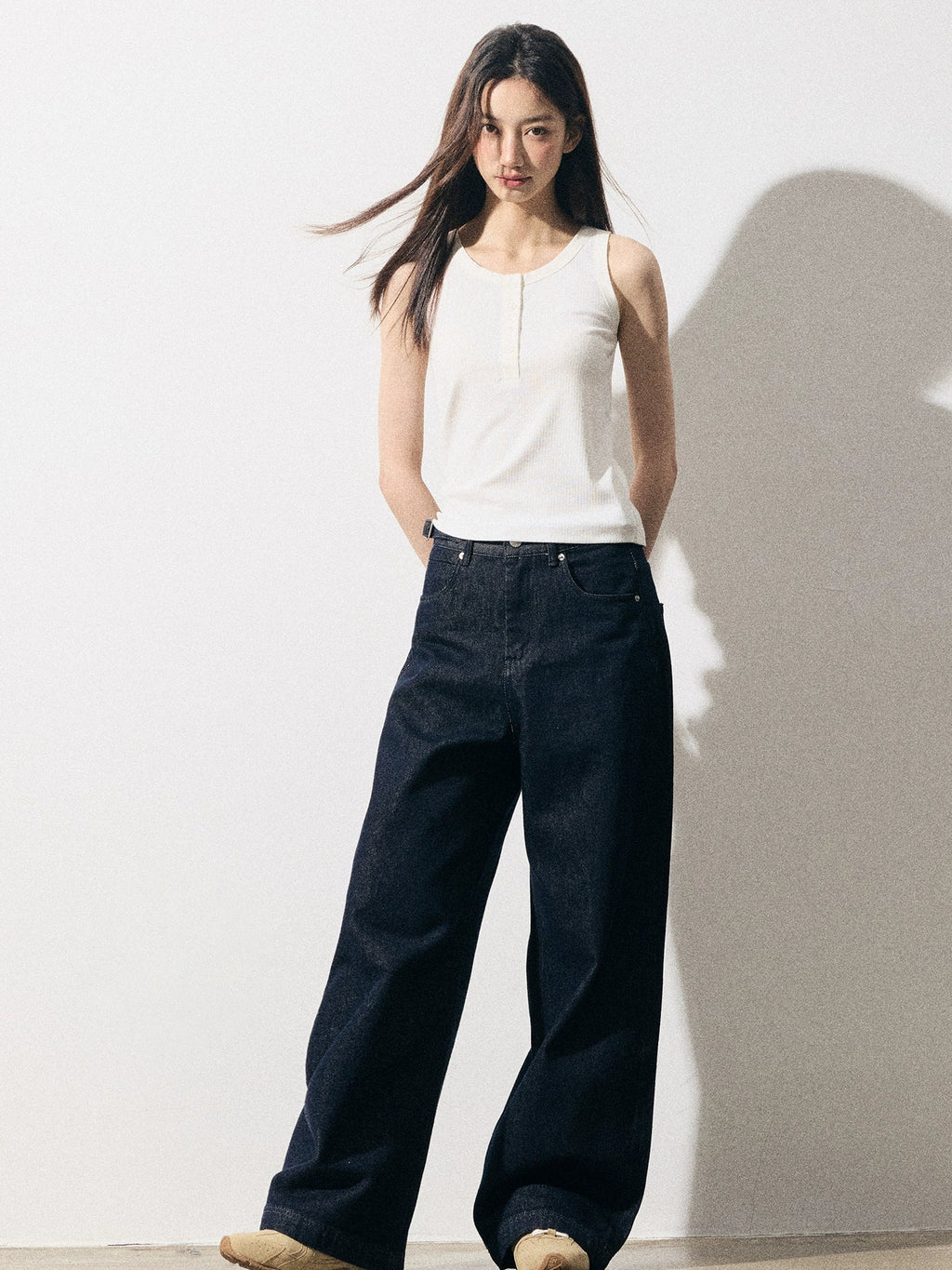 RPB BRAND Multi-button Simple Korean Skinny Sleeveless Sling