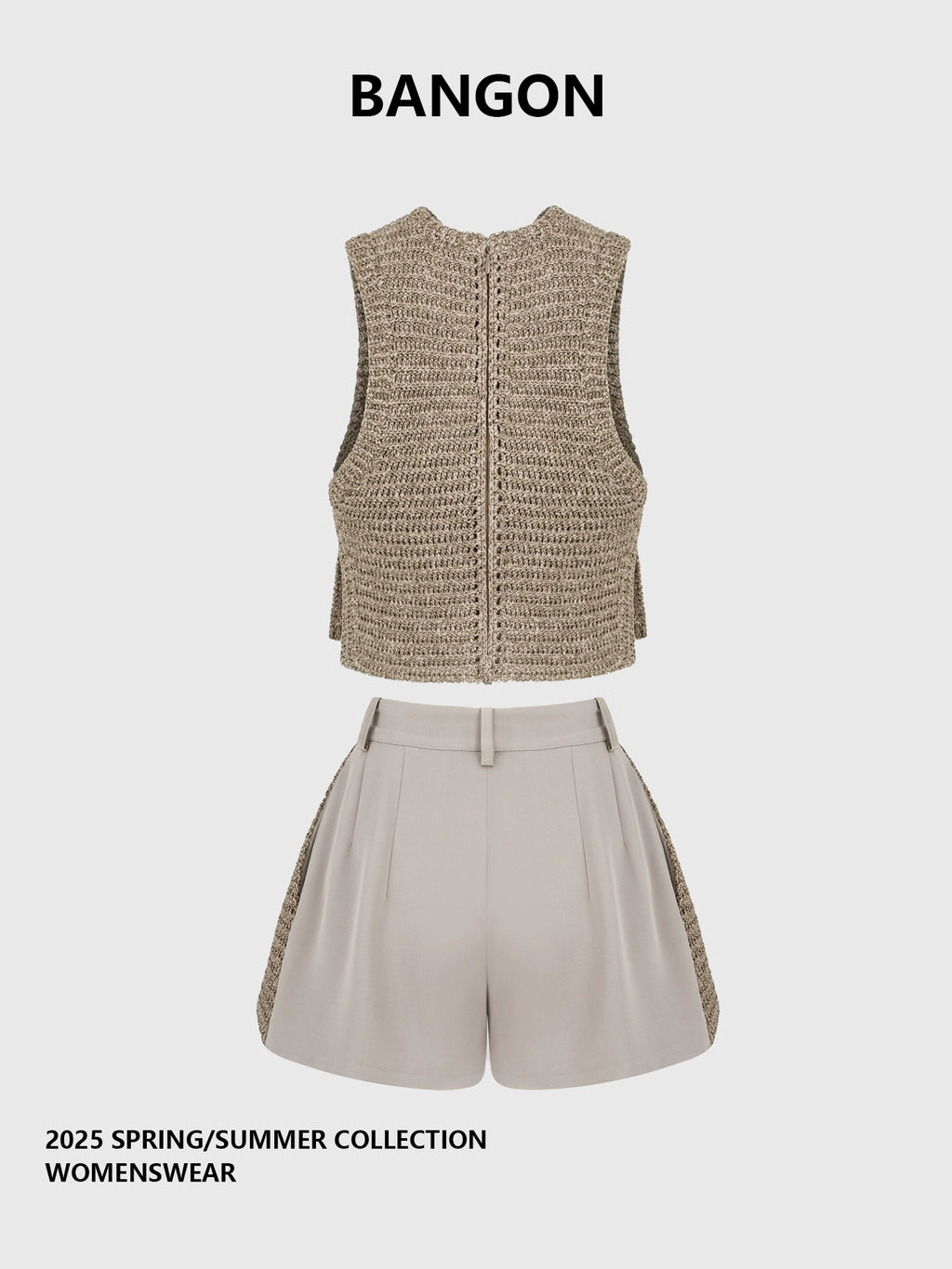 BANGON Knitted Vest High-Waist Sleeveless Two-Piece Set