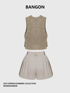 BANGON Knitted Vest High-Waist Sleeveless Two-Piece Set