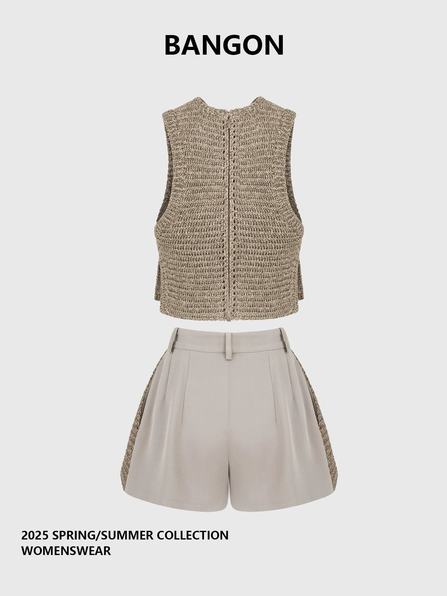 BANGON Knitted Vest High-Waist Sleeveless Two-Piece Set