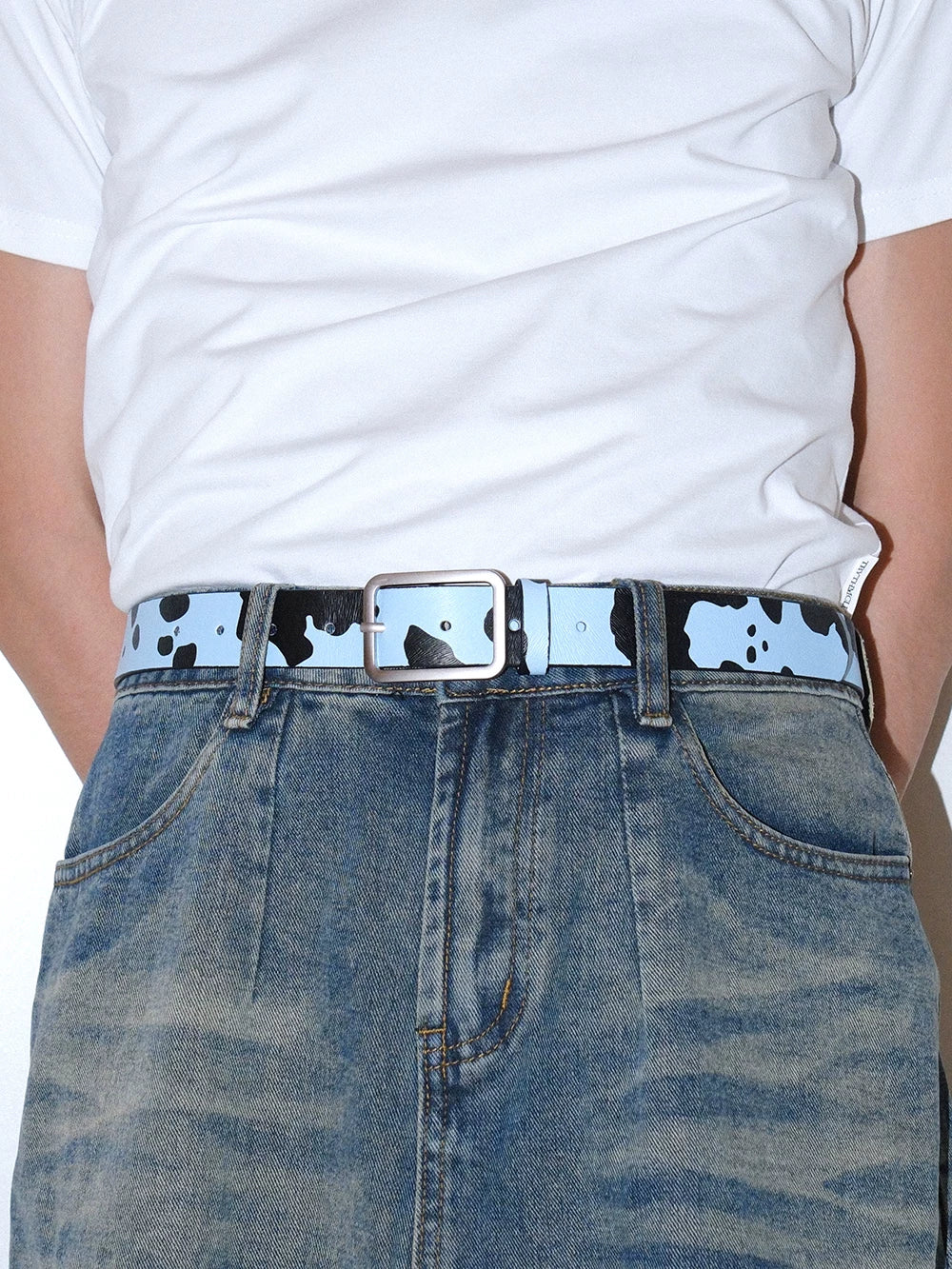 Darkblue Store Black White Cow Pattern Simple Casual Belt