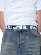 Darkblue Store Black White Cow Pattern Simple Casual Belt