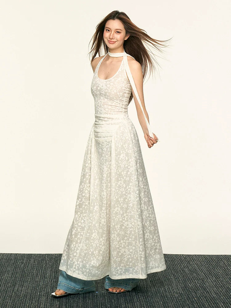 Aaisup Lace Jacquard Neck Dress