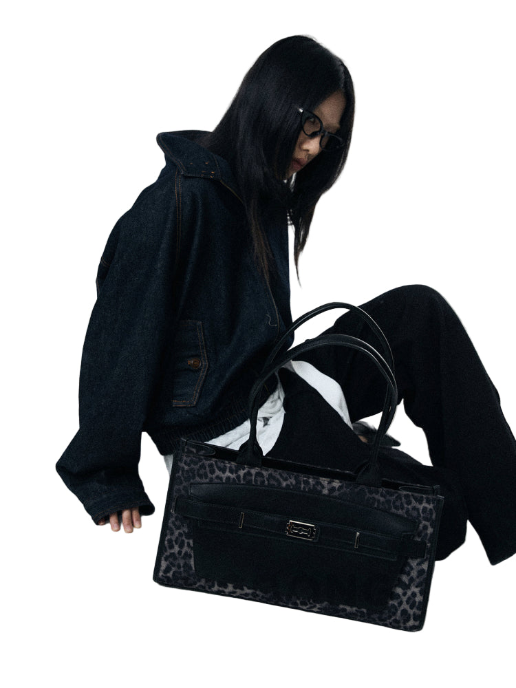 BINGBONG Miss Meri Black Panther Leather Tote Bag