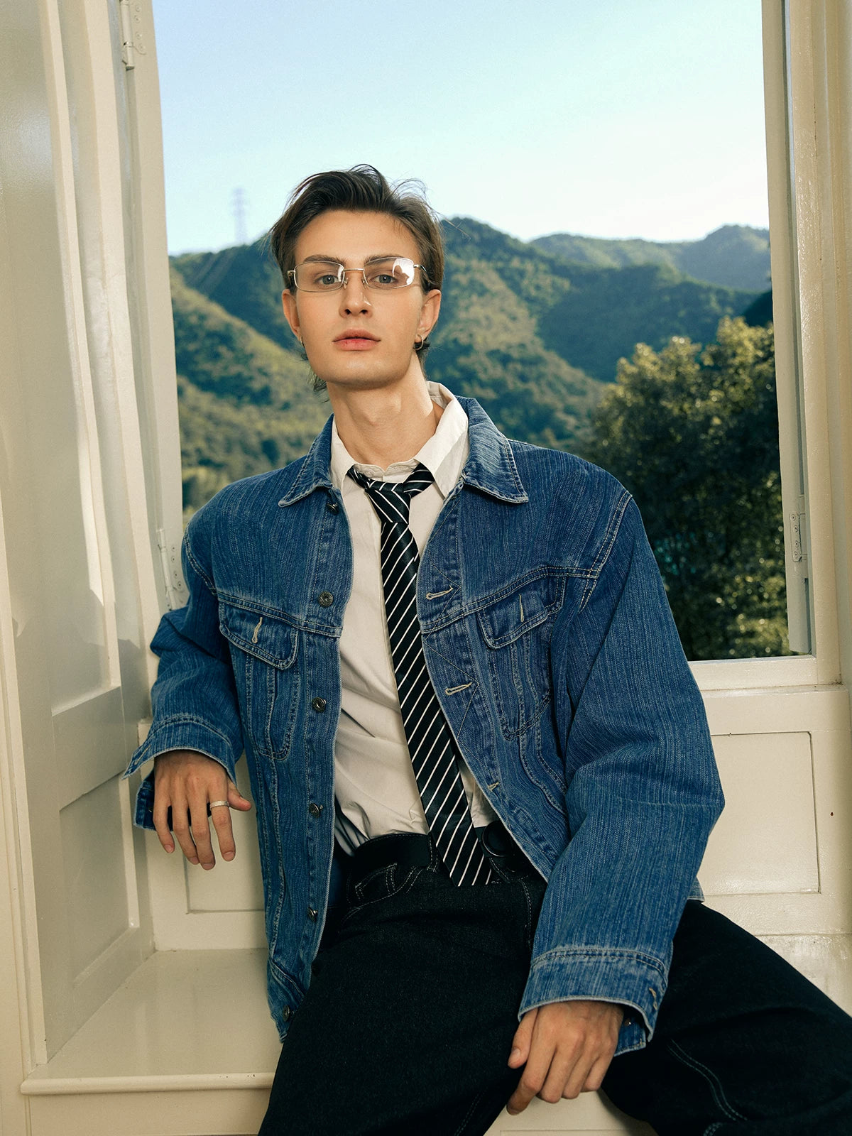 sostine Washed Texture Denim Lapel Jacket