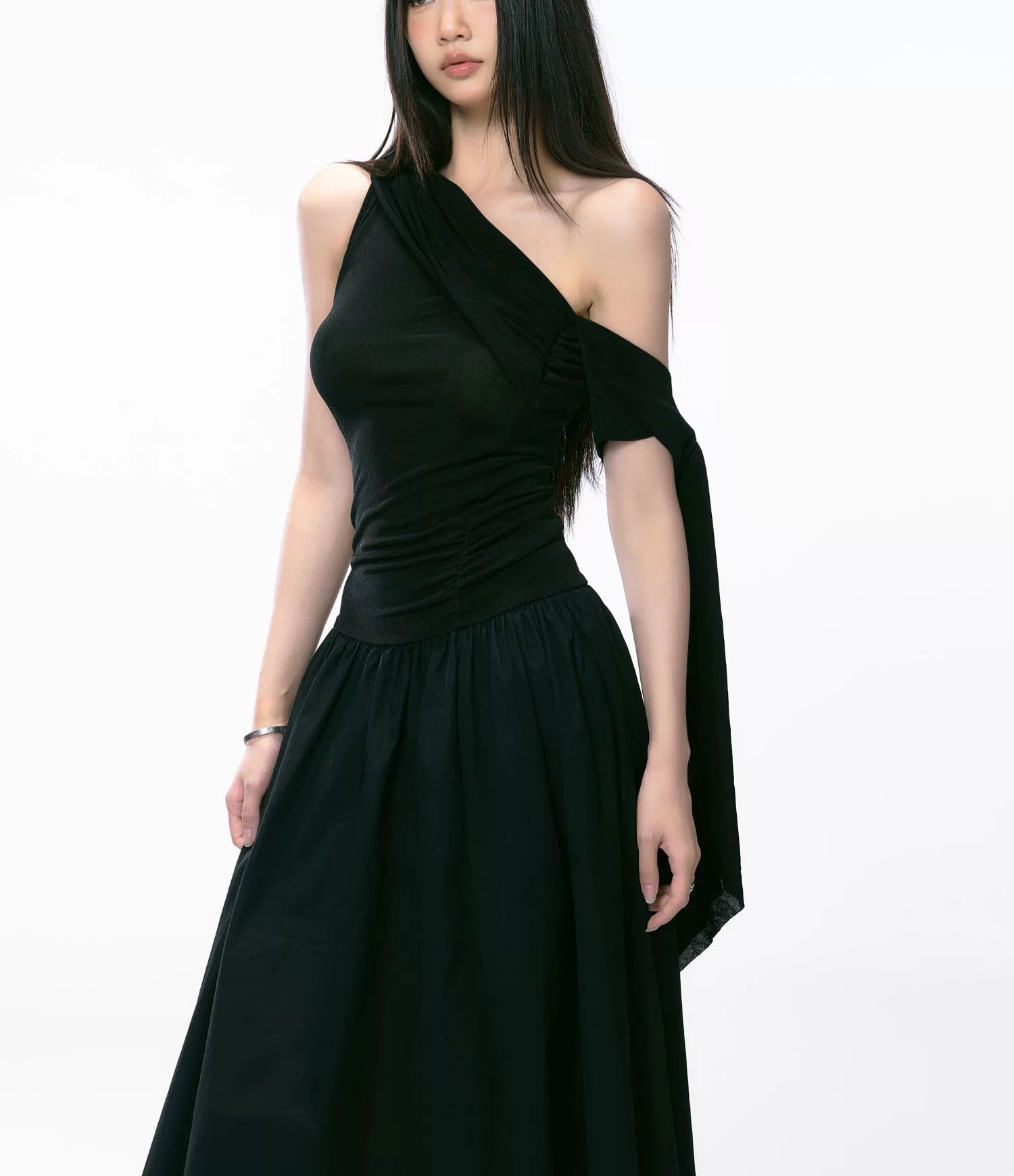WTIHMIN Slanted Shoulder Strap Off-the-shoulder Dress