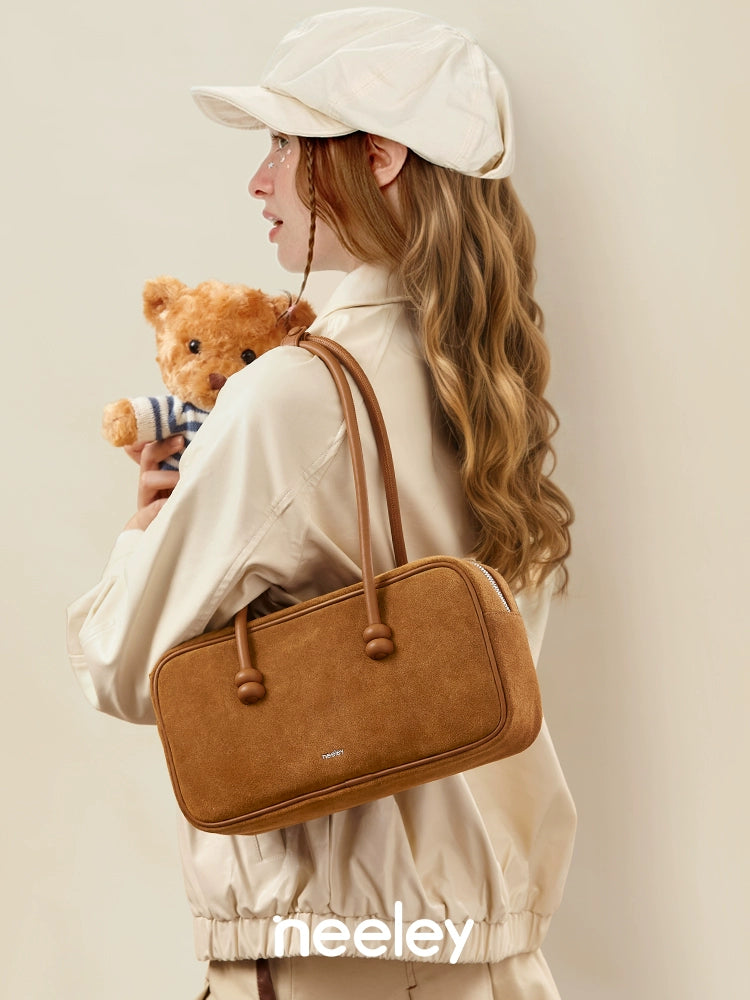 Neeley Suede Beaded Boston Shoulder Bag