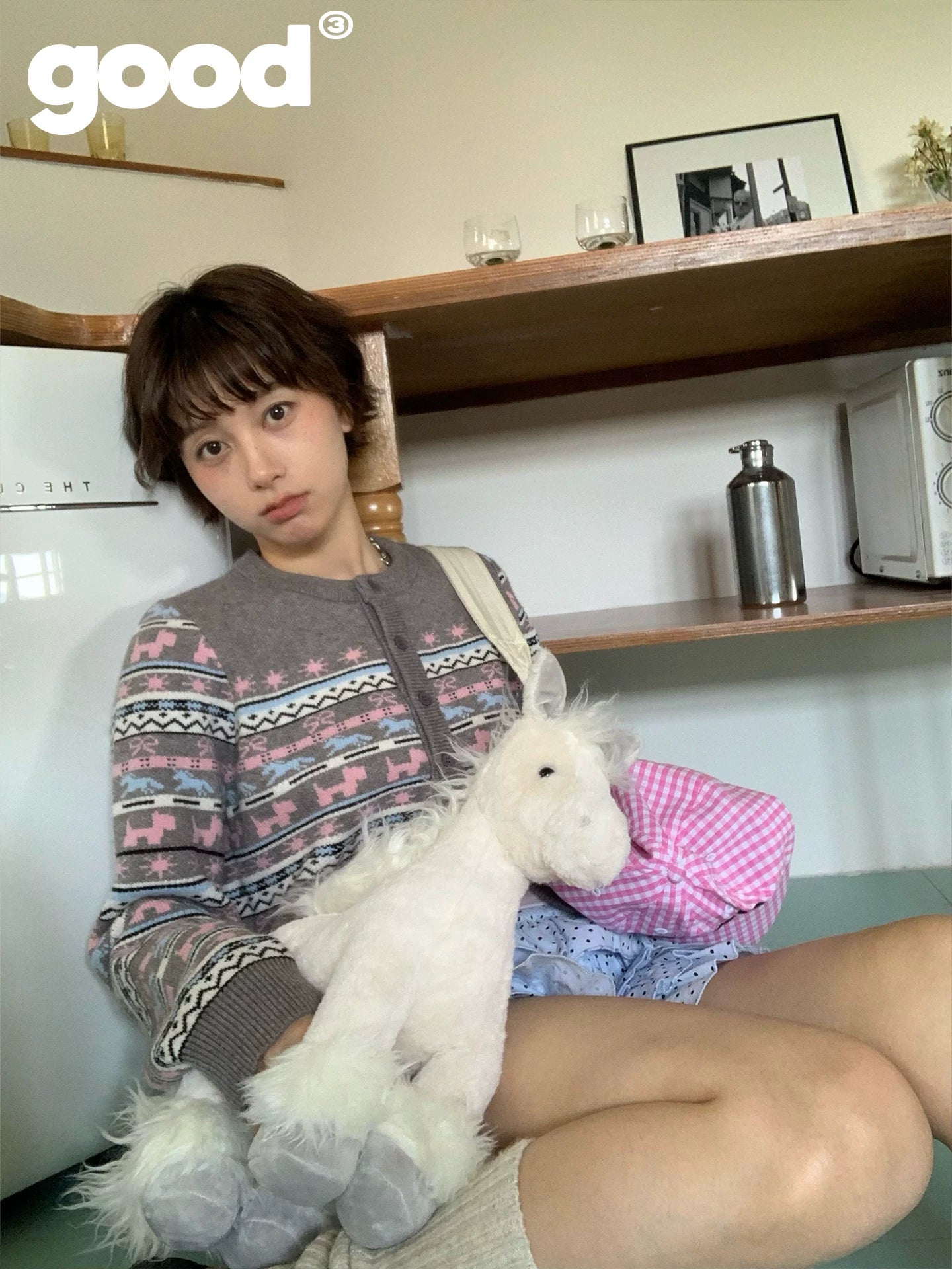 MeihaoStore Ranch Party Sweetheart Contrast Color Fair Isle Sweater Cardigan