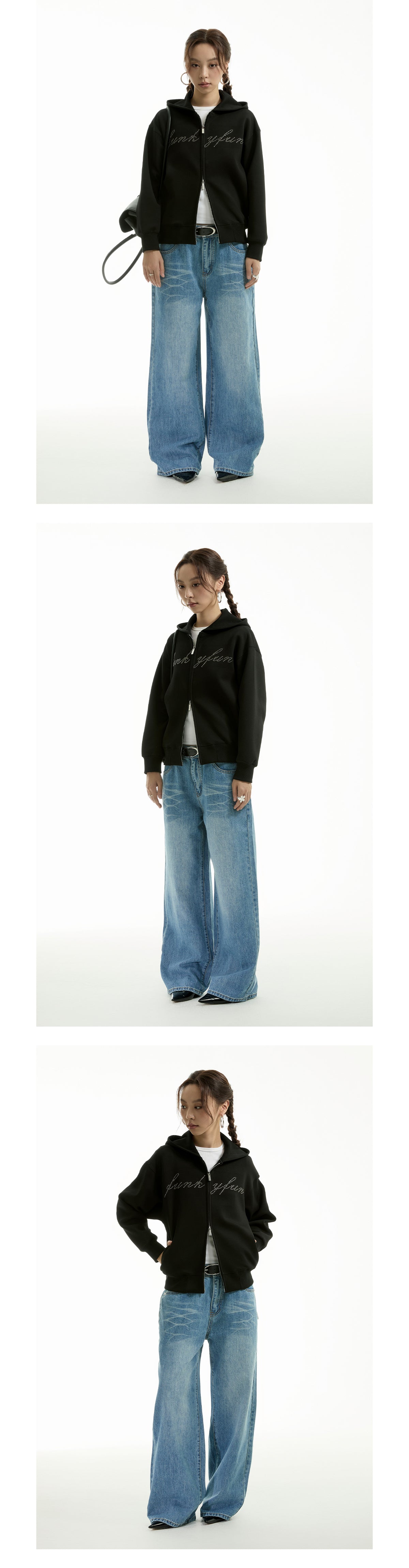 FUNKYFUN 2024AW LOGO Hot Diamond Cardigan Hooded Space Cotton Sweater Jacket