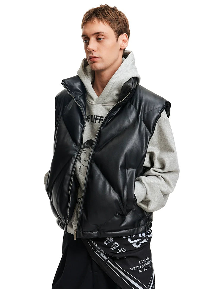 (Clearance) MADWITCH Stand-up Collar PU Leather Jacket Vest