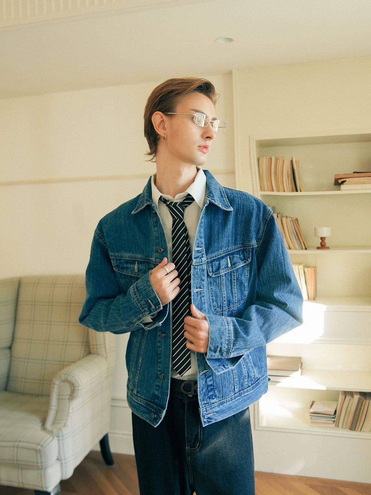 sostine Washed Texture Denim Lapel Jacket