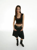 FUNKYFUN Contrast Color Large U-neck Sleeveless Vest