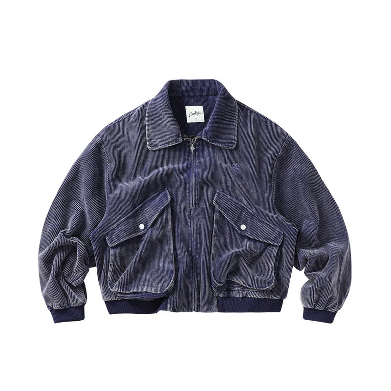 CoosRetro Vintage Big Pocket Corduroy Logo Embroidered Jacket
